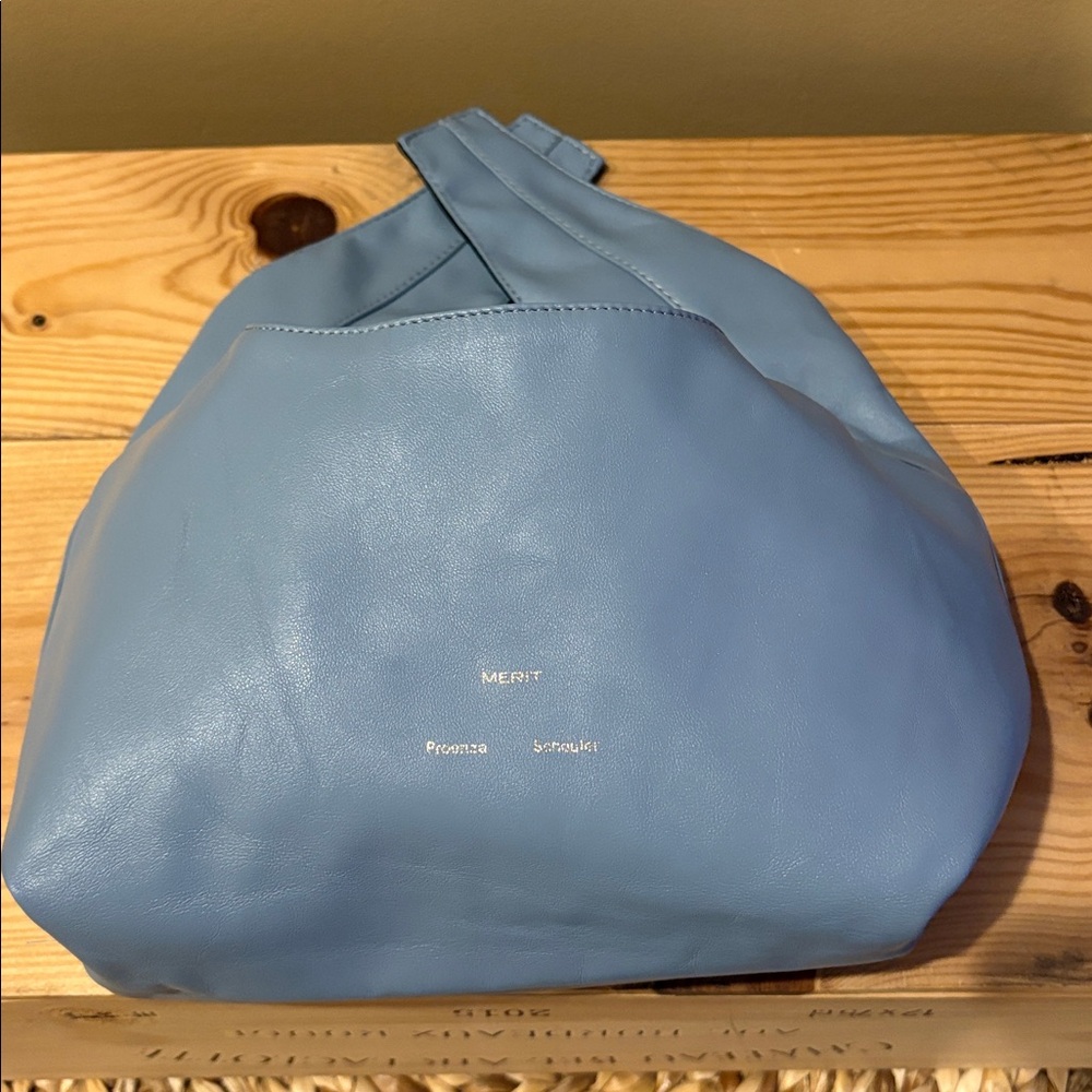 Merit x Proenza Schouler Reversible Vegan Knot Tie Clutch Black Light Blue - Picture 8 of 10